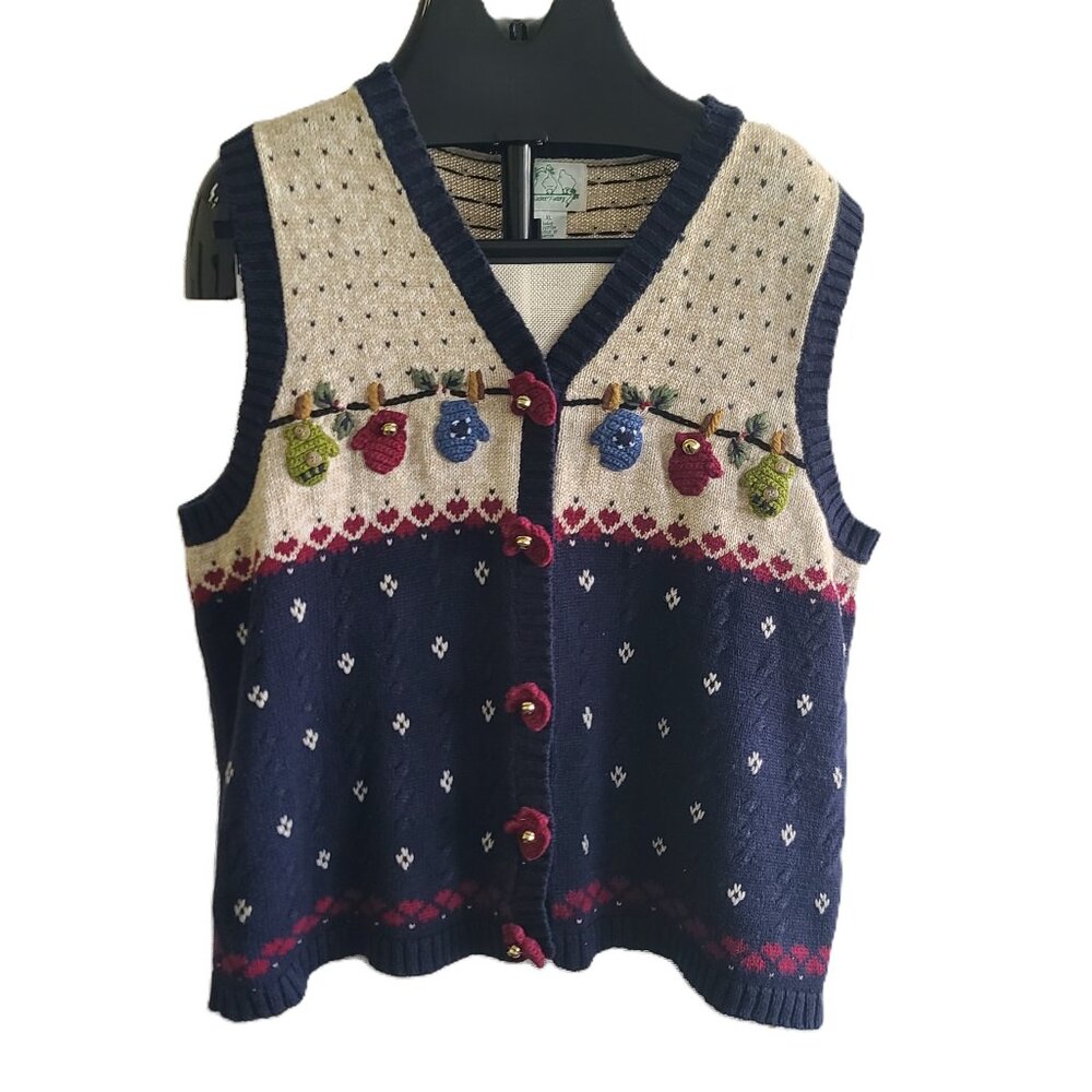 THE QUACKER FACTORY  Winter Mitten Holiday Sweater Vest Size XL Y2K 90s Vintage